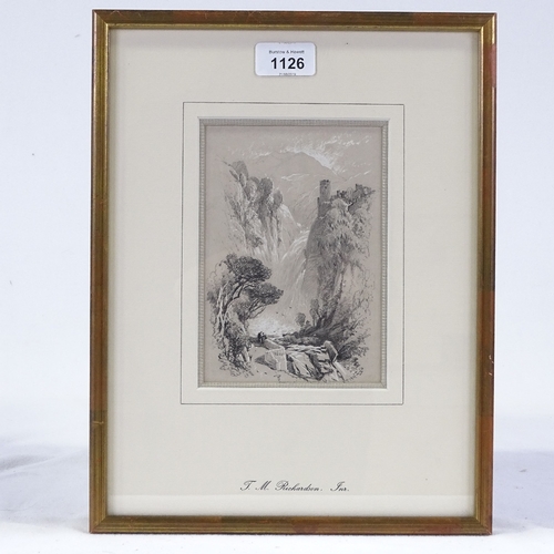 1126 - Thomas Miles Richardson Junior (1813 - 1890), pencil heightened with white, glen with castle and wat... 