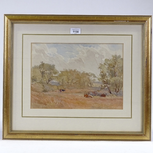 1130 - James Simpson Alderson (1856 - 1948), watercolour, cattle in landscape, signed and dated 1890, 9.5