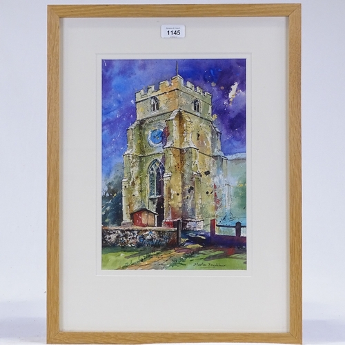 1145 - Martin Bradshaw, watercolour, New Romney church, signed, 14