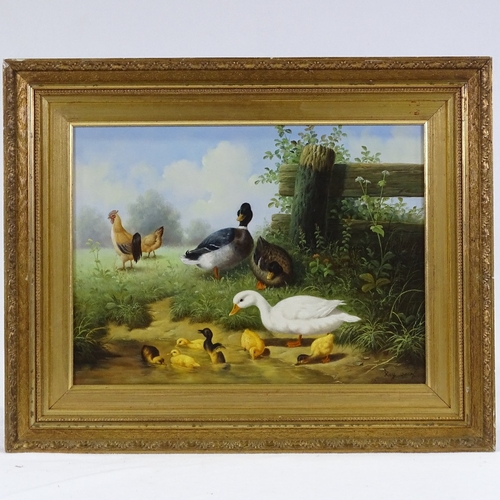 1153 - Ray Jacob, pair of oils on panel, poultry in the farmyard, signed, 12