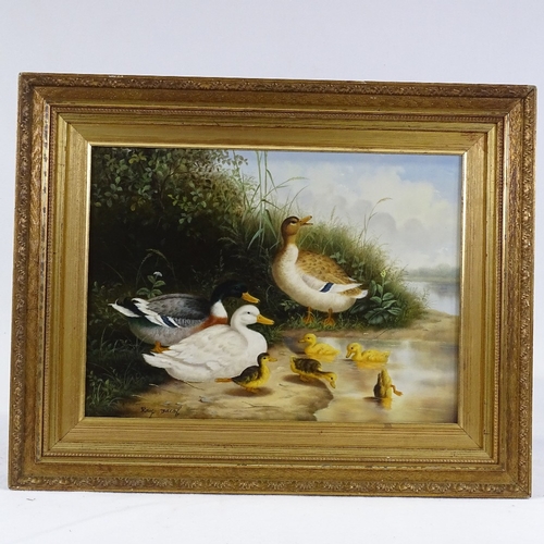 1153 - Ray Jacob, pair of oils on panel, poultry in the farmyard, signed, 12