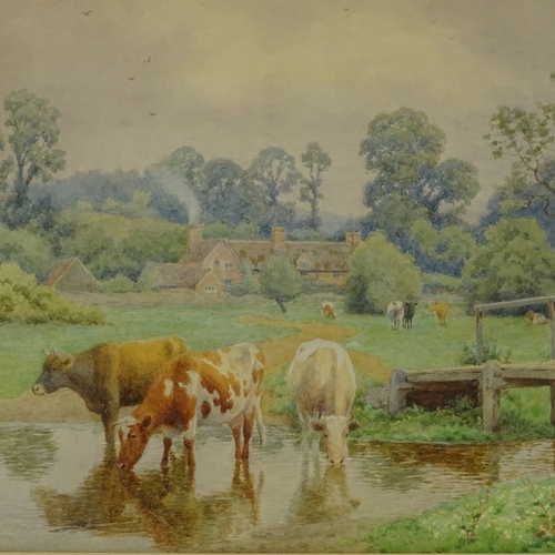 1154 - William Sidney Cooper, watercolour, cattle watering in the stream, signed, 10