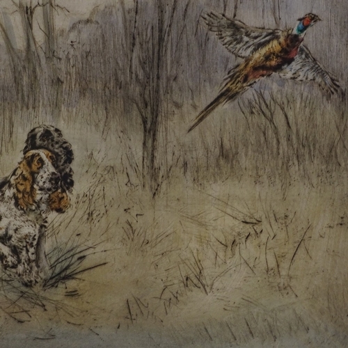 1158 - Henry Wilkinson, coloured etching, Spaniels and pheasant, signed in pencil, plate size 10