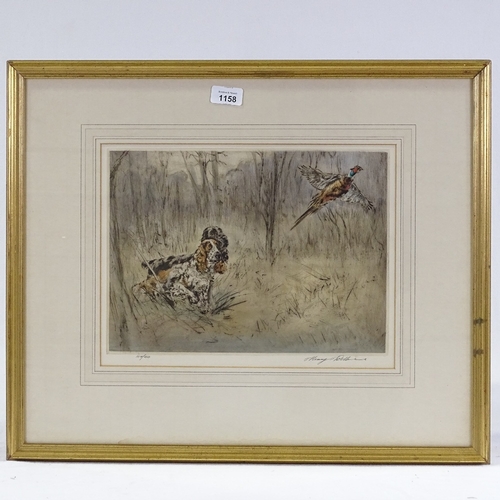 1158 - Henry Wilkinson, coloured etching, Spaniels and pheasant, signed in pencil, plate size 10