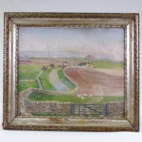 1161 - Fred Wackrill, oil on canvas, the Saltway near Northleach Gloucestershire, signed with artist's labe... 