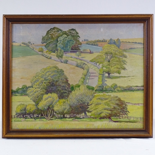 1163 - Fred Wackrill, 3 oils on canvas, Cotswold landscapes, largest 16