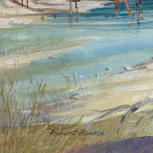 1170 - Robert Bunkin, watercolour, nude bathers at the river, signed, 10