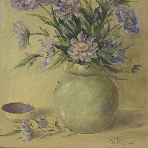 1172 - F V Stovin, oil on board, still life flowers, 19