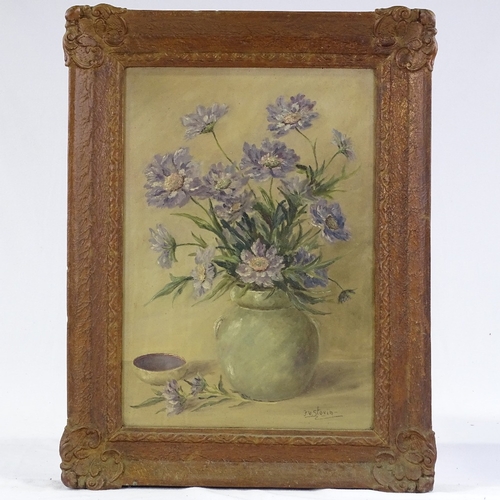 1172 - F V Stovin, oil on board, still life flowers, 19