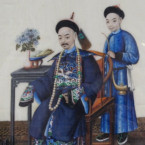 1179 - 19th century Chinese watercolour on rice paper, portrait of a nobleman, 11