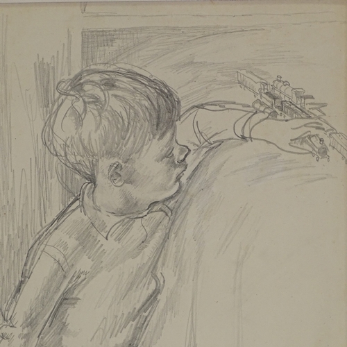 1182 - James Arden Grant (1885 - 1973), pencil study of a child with a toy train, 9.5