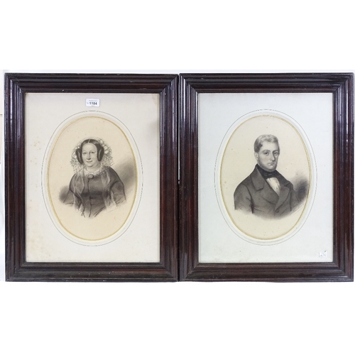 1184 - Lambert, pair of charcoals on paper, portraits of man and woman, signed and dated 1856, 14