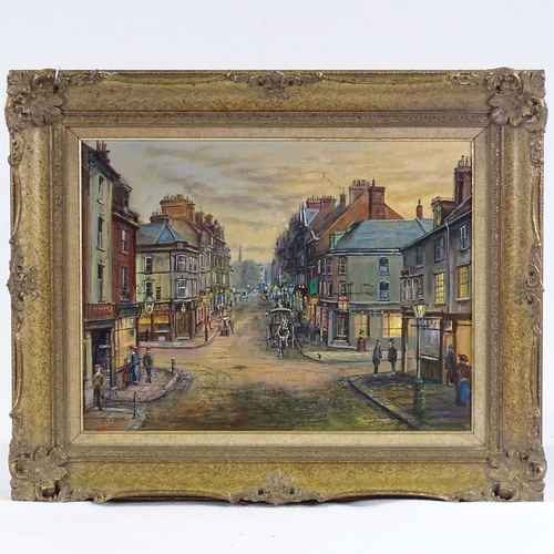 1187 - P Bradshaw, oil on canvas, Northern street scene, signed, 12