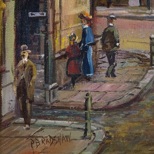 1187 - P Bradshaw, oil on canvas, Northern street scene, signed, 12