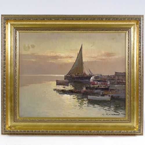 1193 - G Mariani (20th century Italian), oil on canvas, sunset harbour, signed, 16