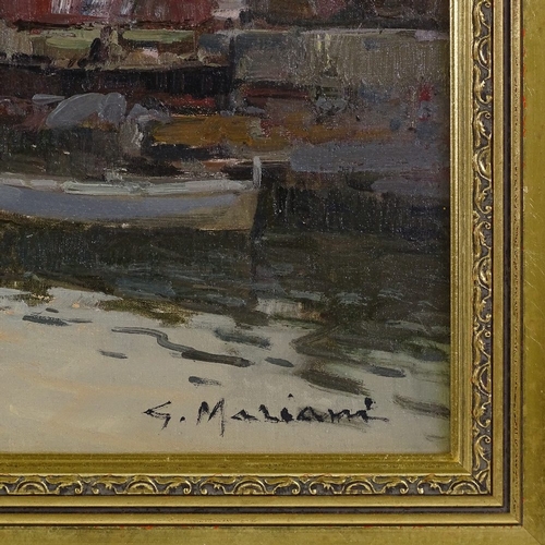 1193 - G Mariani (20th century Italian), oil on canvas, sunset harbour, signed, 16