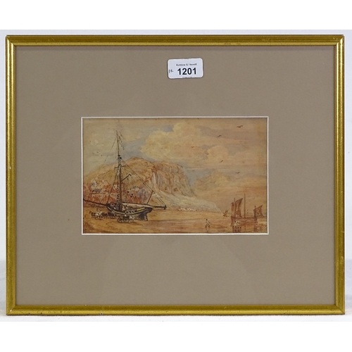 1201 - Pair of late 18th/early 19th century watercolours, coastal scenes, unsigned, 5