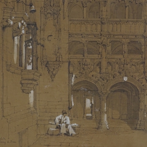 1205 - 19th century pencil heightened with white, chapel in Bruges, unsigned, 9.5