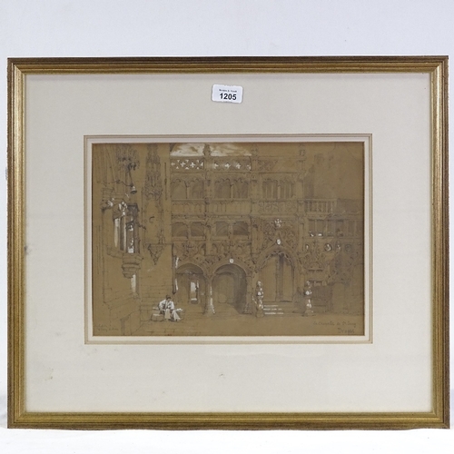 1205 - 19th century pencil heightened with white, chapel in Bruges, unsigned, 9.5