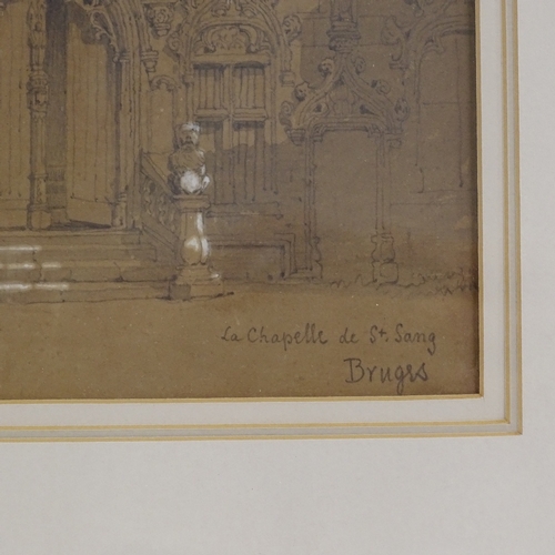 1205 - 19th century pencil heightened with white, chapel in Bruges, unsigned, 9.5