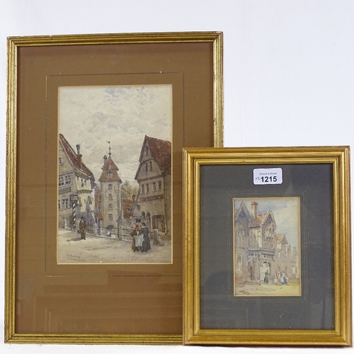 1215 - 2 19th century watercolour street scenes, both indistinctly signed, framed (2)