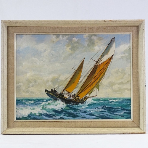 1218 - Tony King, oil on board, racing yacht, signed, 12