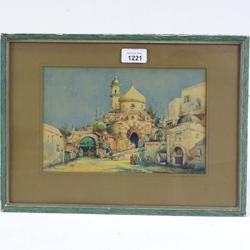 1221 - J Bruckland, watercolour, Middle Eastern street scene, signed, 6.5