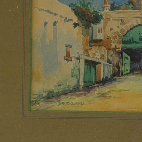 1221 - J Bruckland, watercolour, Middle Eastern street scene, signed, 6.5