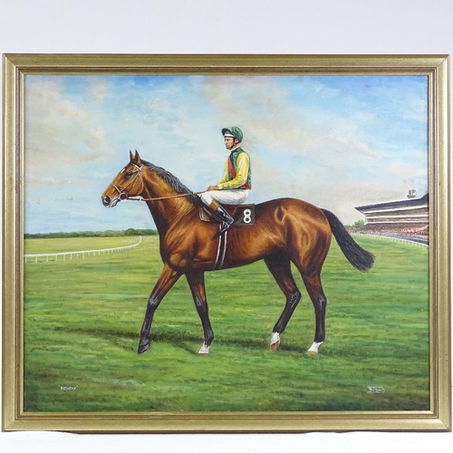 1222 - B Davis, oil on canvas, Lester Piggott on Nijinsky, signed, 20