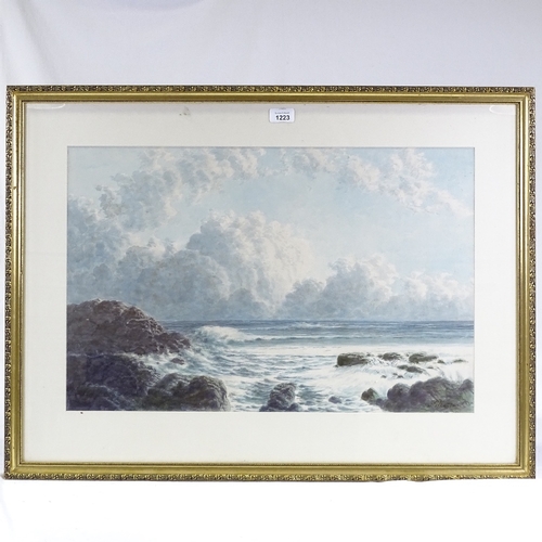 1223 - Early 20th century watercolour, shore scene, indistinctly signed, 16