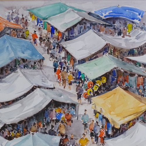 1226 - Watercolour, busy street market, indistinctly signed G Capineri?, 19