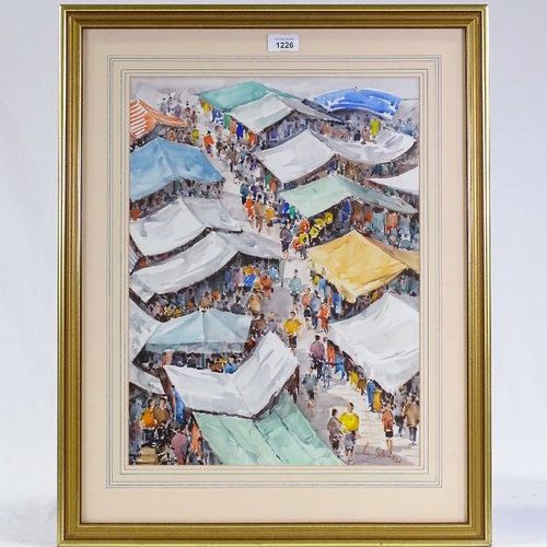 1226 - Watercolour, busy street market, indistinctly signed G Capineri?, 19