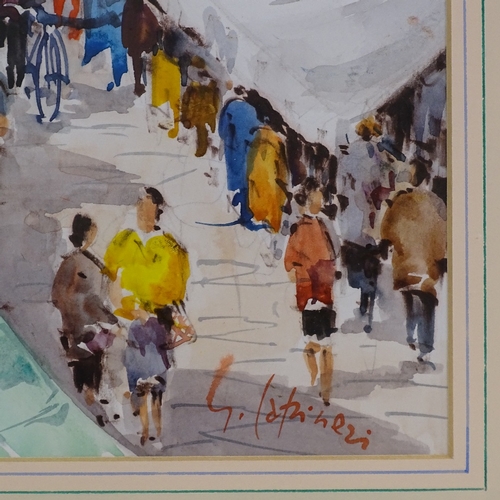 1226 - Watercolour, busy street market, indistinctly signed G Capineri?, 19