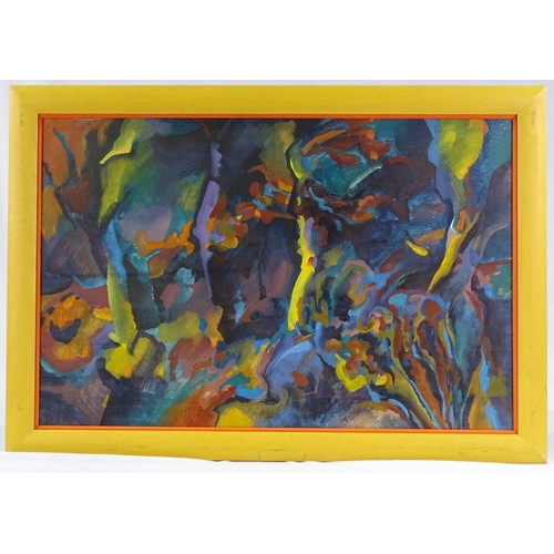 1227 - Modern oil on board, abstract expressionist, indistinctly signed, dated 1991, 19