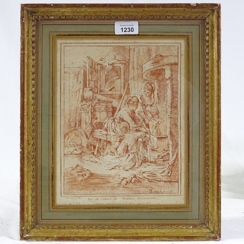 1230 - Francois Boucher, sanguine etching, interior scene, image 9.5