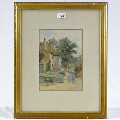 1238 - T Tyndale, watercolour, country cottage, 10.5