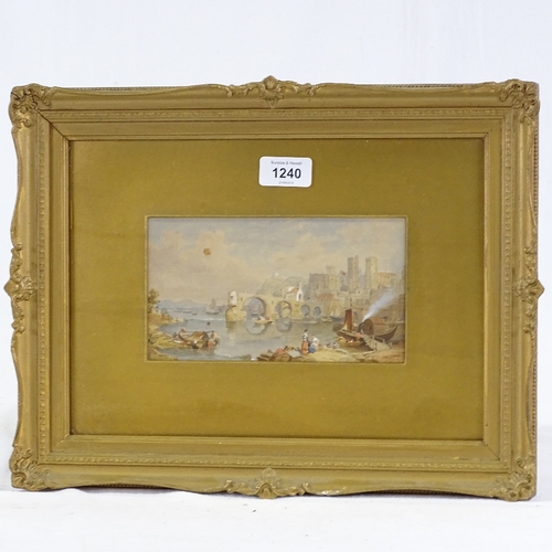 1240 - 19th century watercolour, Continental river scene, unsigned, 4