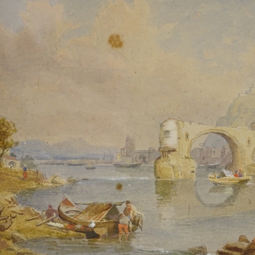 1240 - 19th century watercolour, Continental river scene, unsigned, 4