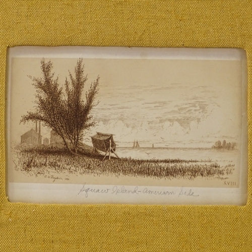 1242 - Amos Sangster, 2 sepia etchings, a bit of Niagra, and Squaw Island American side, framed (2)