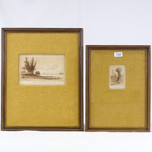 1242 - Amos Sangster, 2 sepia etchings, a bit of Niagra, and Squaw Island American side, framed (2)