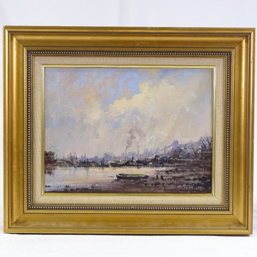 1246 - Modern oil on canvas, industrial landscape, indistinctly signed, 12