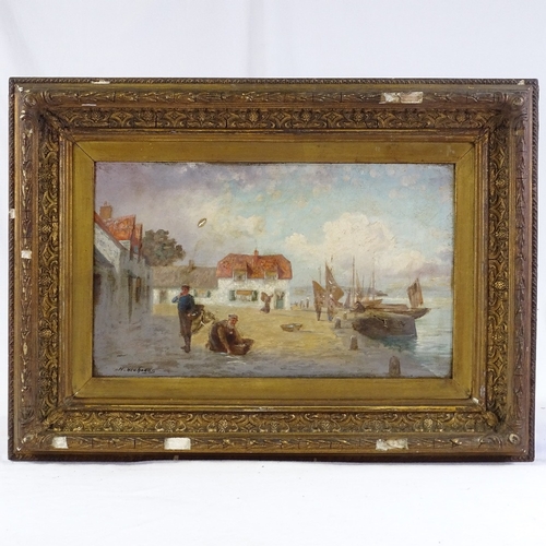 1247 - W Richards, oil on canvas, fishing harbour scene, signed, 12