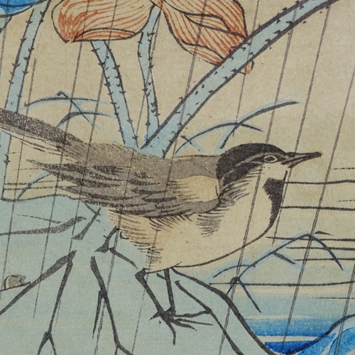 1261 - Japanese colour woodblock print, circa 1900, birds and lily leaves, 6