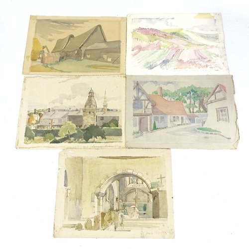 1264 - Phyllis Johnston, folder of watercolours and drawings, mainly Sussex scenes (14)