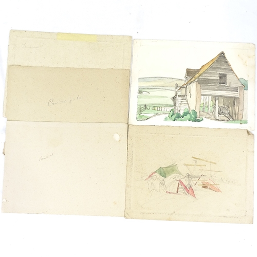 1264 - Phyllis Johnston, folder of watercolours and drawings, mainly Sussex scenes (14)