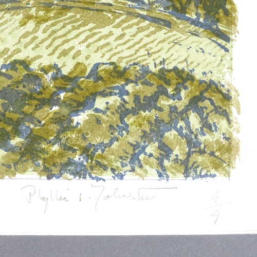 1266 - Phyllis Johnston, 2 colour screen prints, Sussex landscapes, signed in pencil, artist's proof, image... 