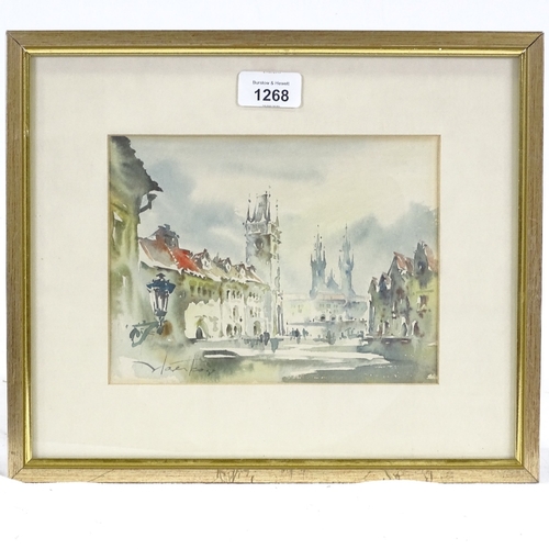 1268 - Watercolour, street scene Prague, indistinctly signed, 6