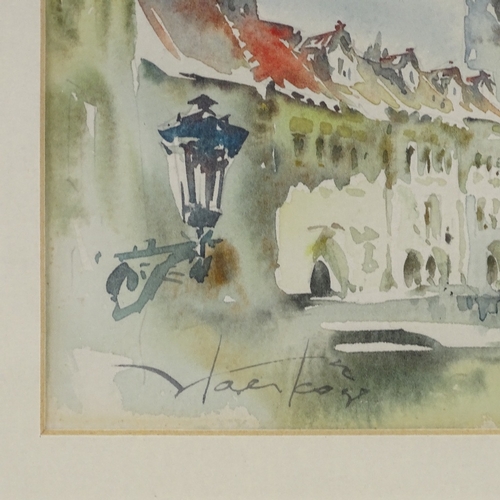 1268 - Watercolour, street scene Prague, indistinctly signed, 6