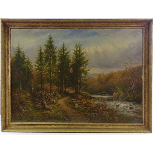 1278 - R H Jenkins, oil on canvas, river landscape, signed, 26