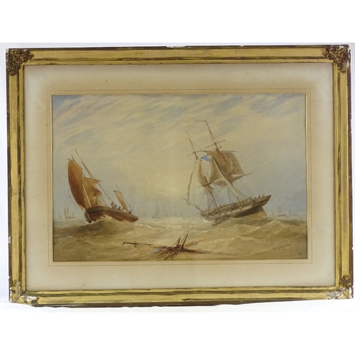 1279 - W J Leathers, pair of watercolours, shipping scenes, signed and dated 1851, 17